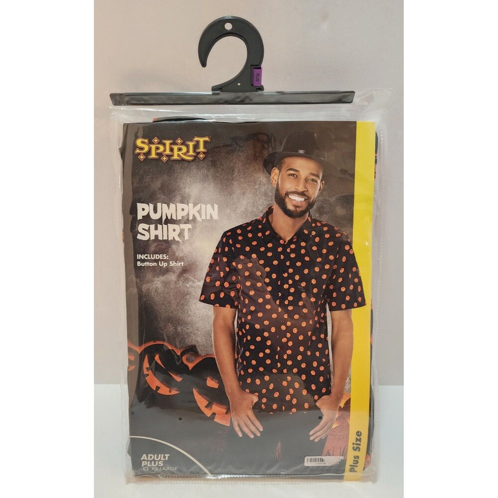 Spirit Halloween Pumpkin Jack O Lantern Button Up Shirt Adult XXL 2XL New NWT